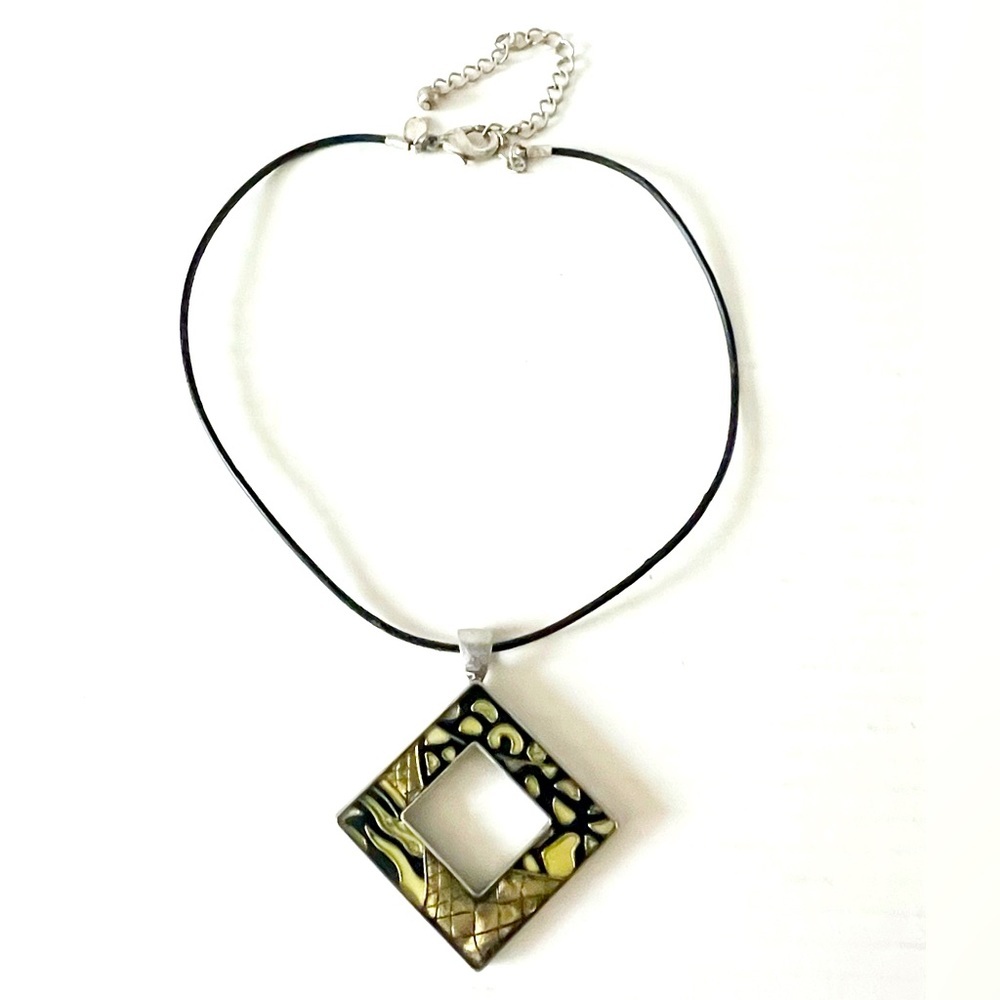Chico's Leather Black Gold Statement Necklace
